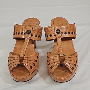 FRYE LEATHER WOMENS PEEP TOE SANDALS BFPM-06-146